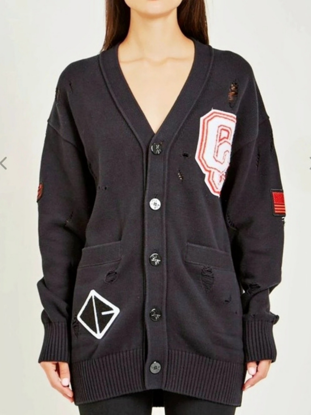 Opening Ceremony Long Varsity Patch Cardigan Black & Red Size XS